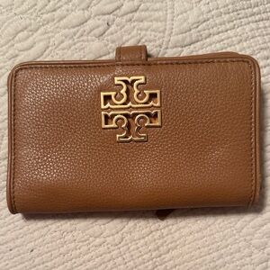 Tory Burch Tan Clutch with Gold Logo